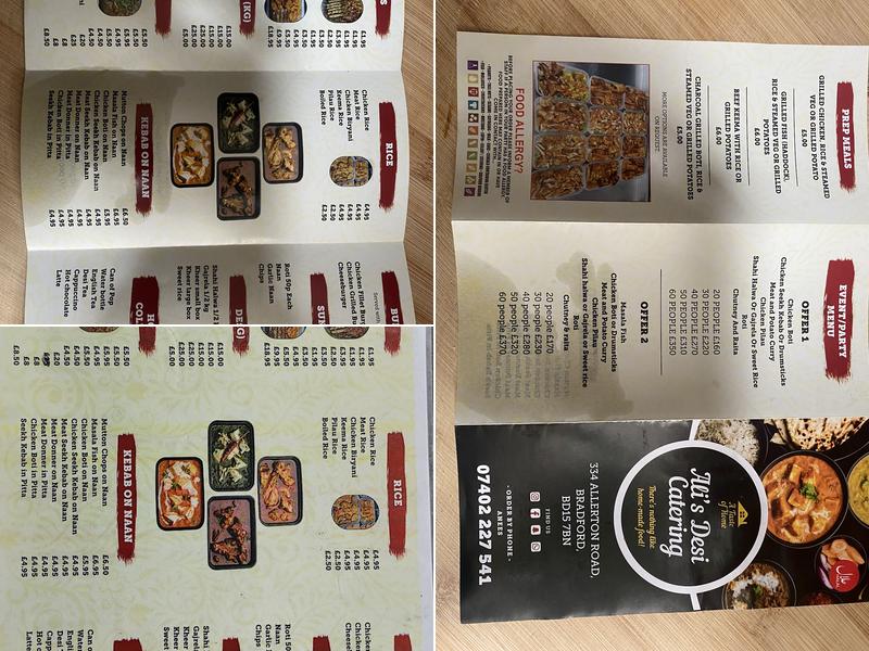 Ali's Desi Catering Menu