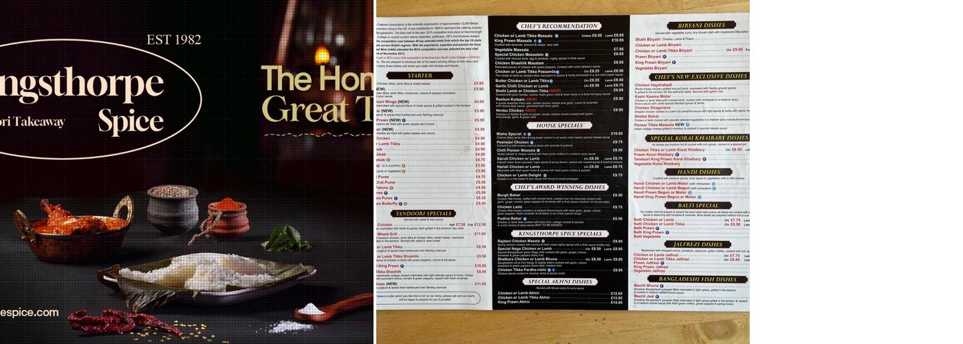 Kingsthorpe Spice Menu
