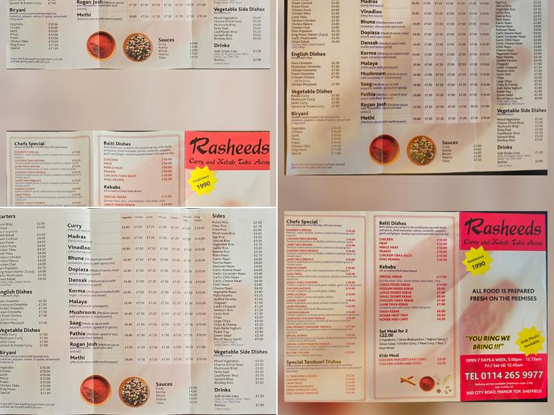 Rasheeds Indian Takeaway Menu