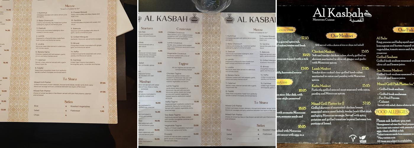 Al Kasbah Menu