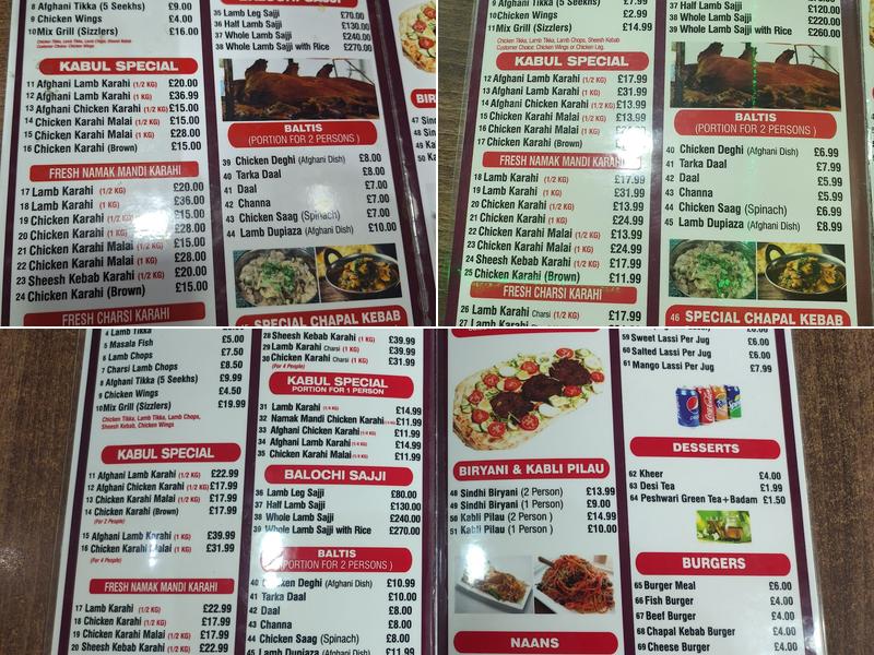 Kabul Darbar Alumrock Road Menu