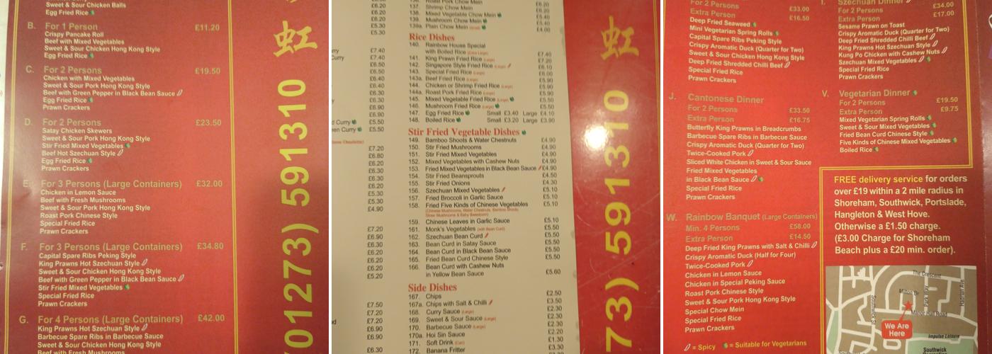 Rainbow House Menu