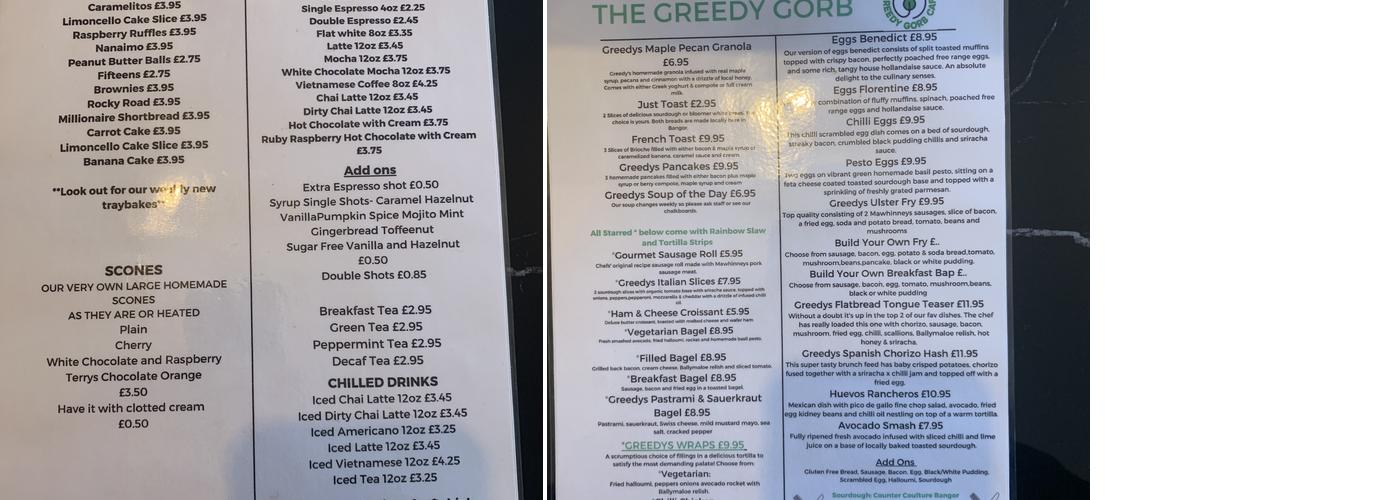 Greedy Gorb Menu