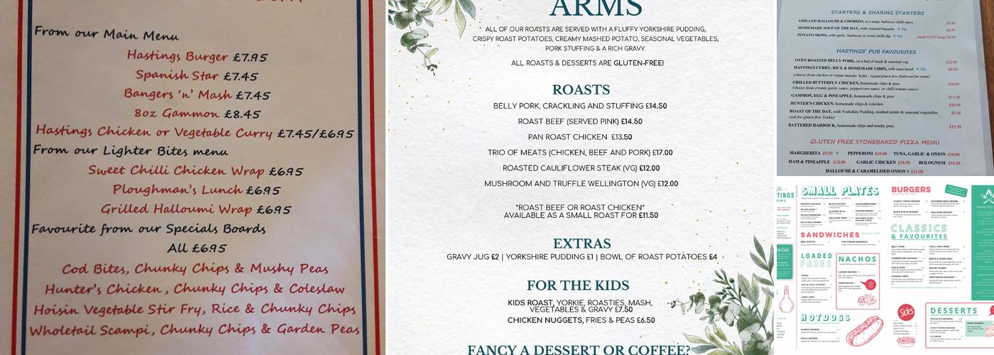 The Hastings Arms Menu