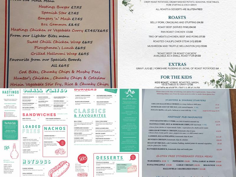 The Hastings Arms Menu