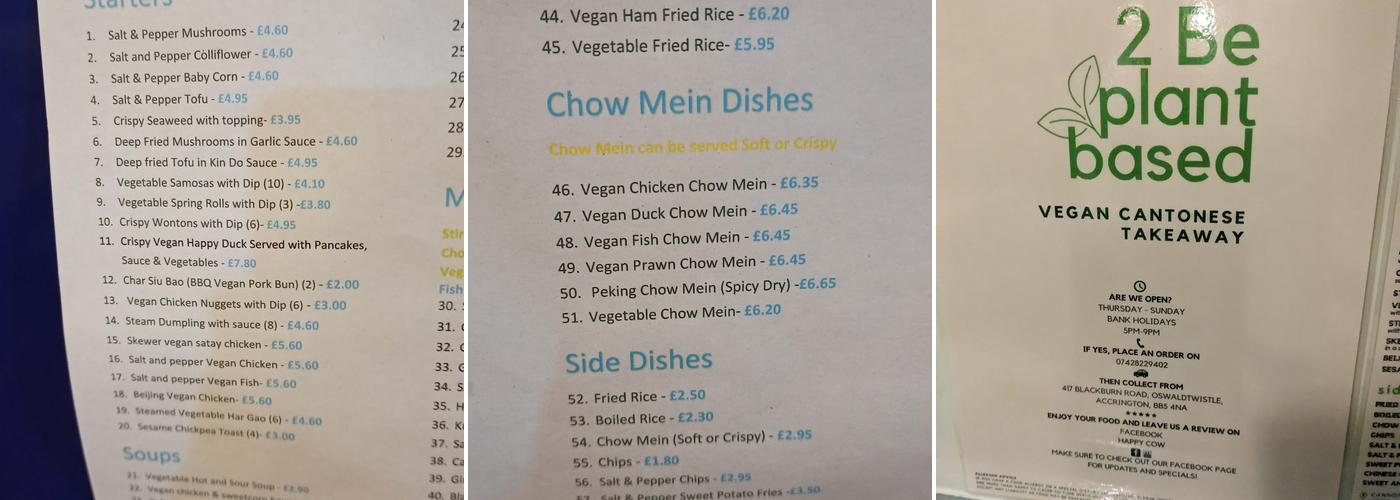 2 Be Plant Based Chinese Menu