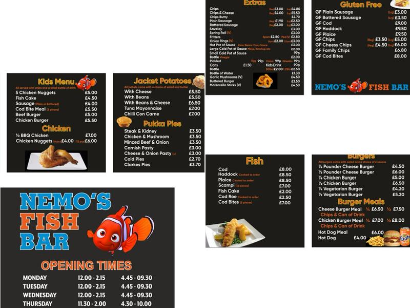Nemo's Fish Bar Menu