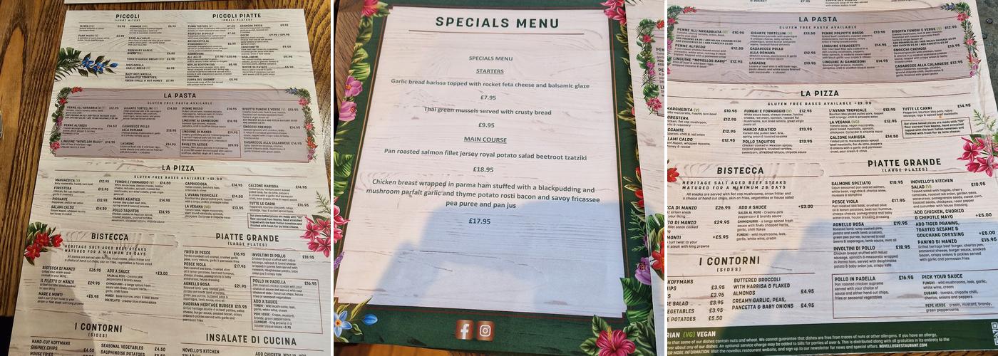 Novellos Washington Menu