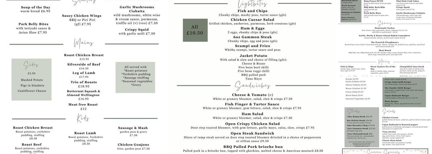 The Dog at Pentrich Menu