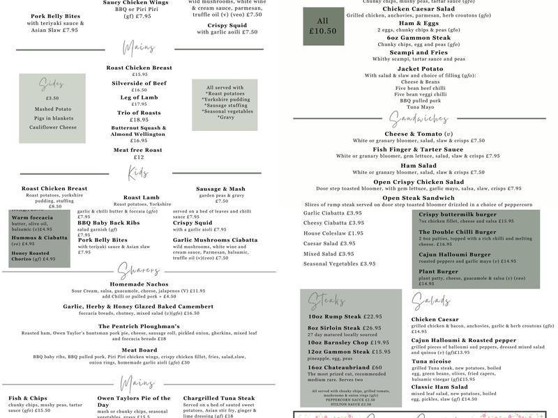 The Dog at Pentrich Menu