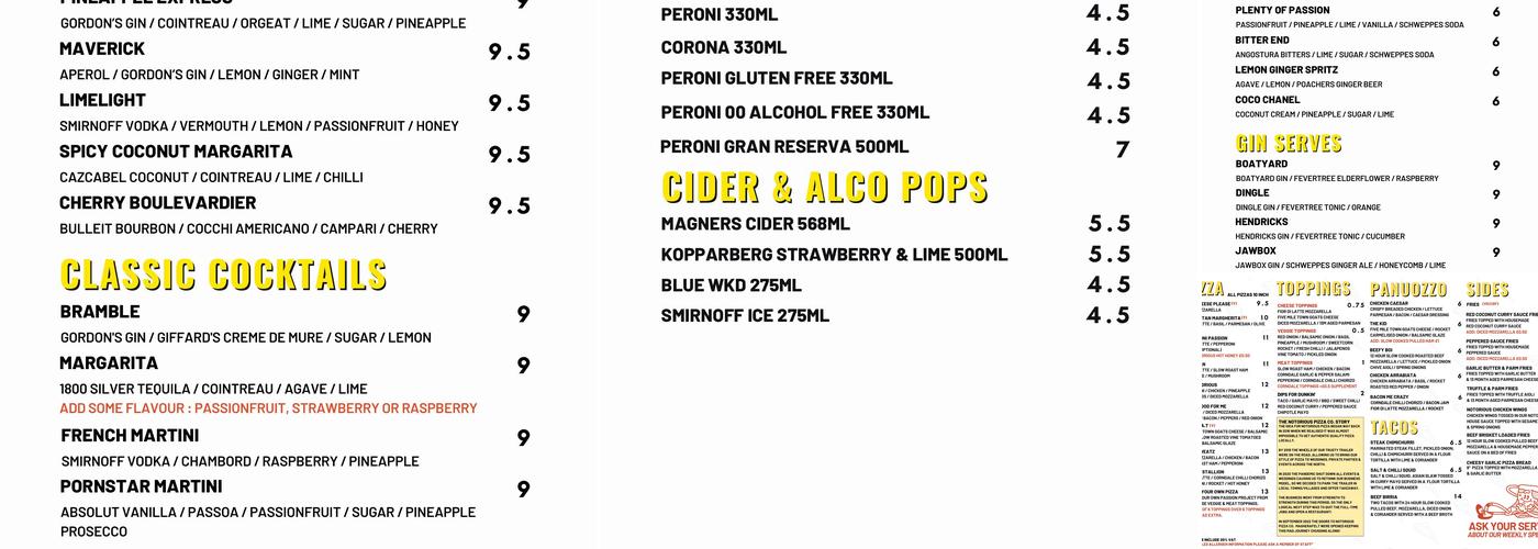 Notorious Pizza Co. Menu