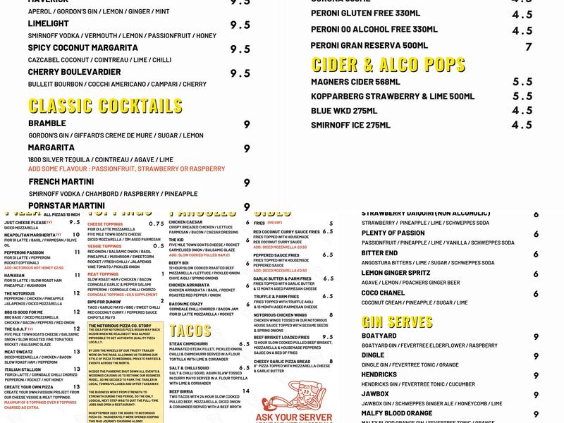Notorious Pizza Co. Menu