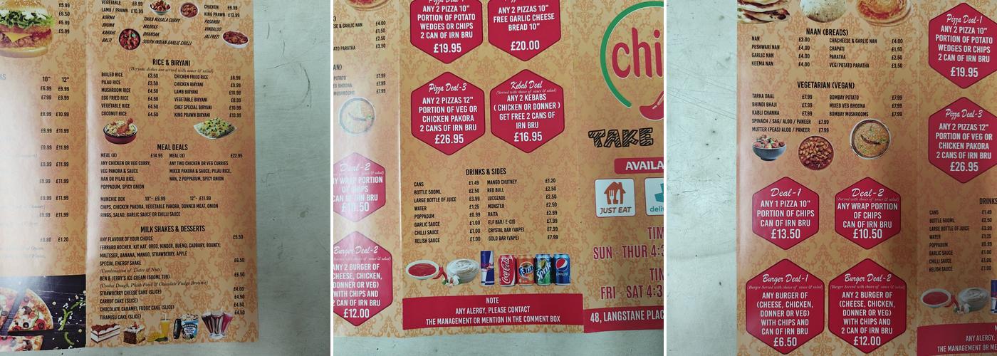 Chili's Takeaway Menu