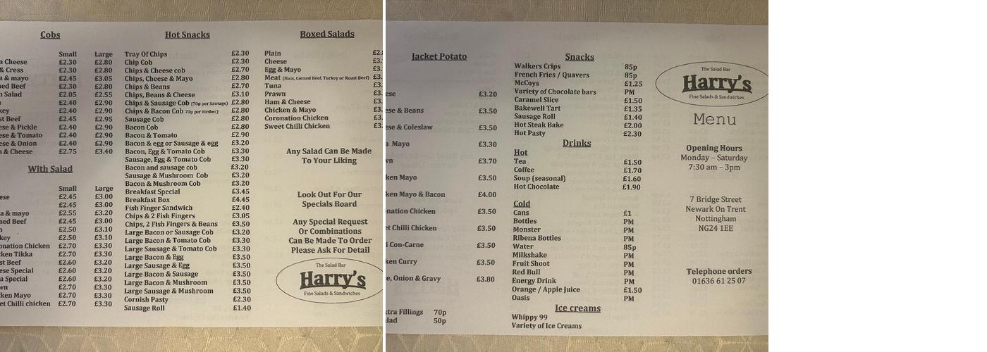 Harry's Menu