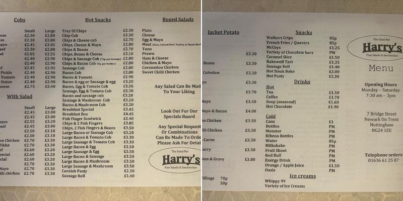 Harry's Menu
