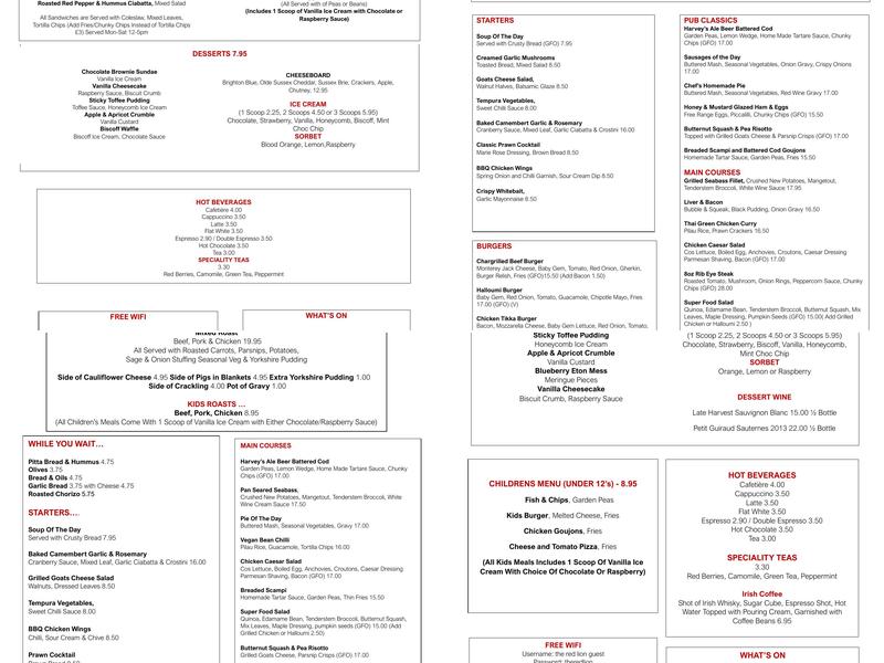 Red Lion Menu