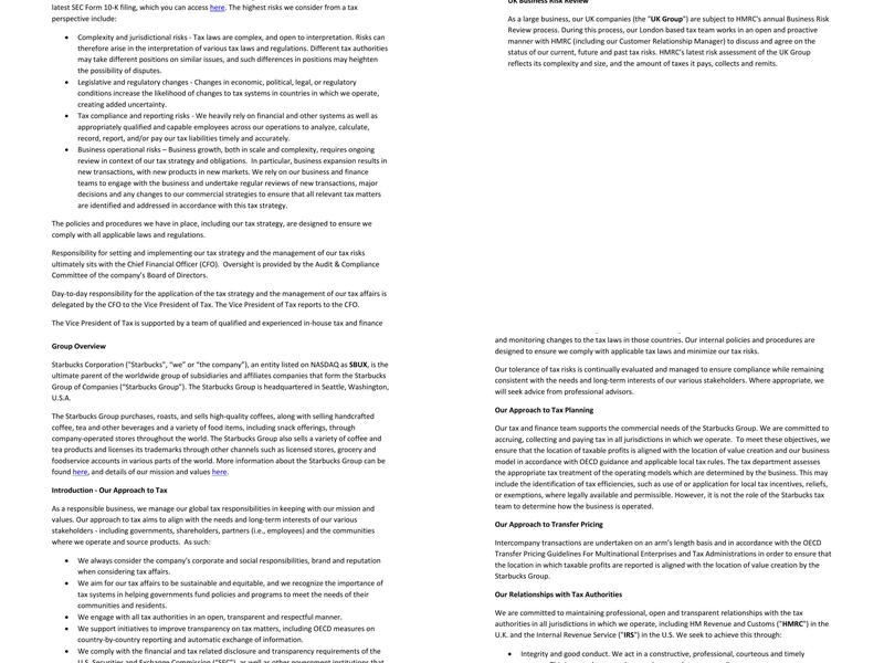 Starbucks Coffee Menu