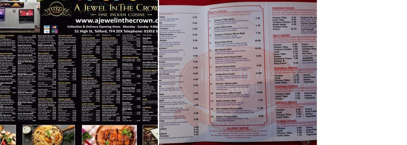 A Jewel In The Crown Menu