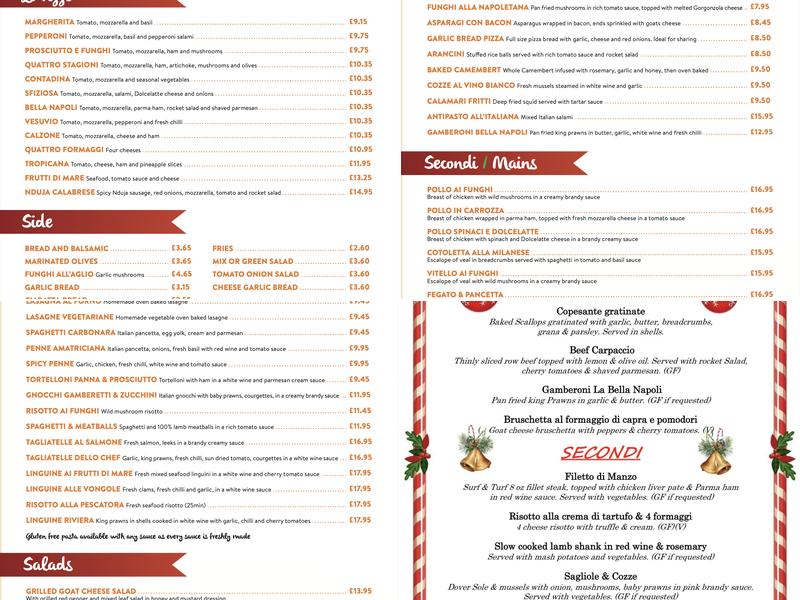 La Bella Napoli Italian Restaurant in Battle Menu