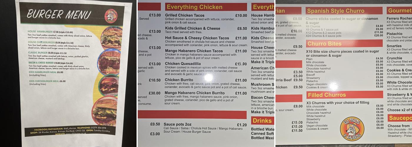 ELL tacos and churros Menu