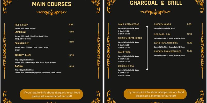 Kapadokya Aberdeen Menu