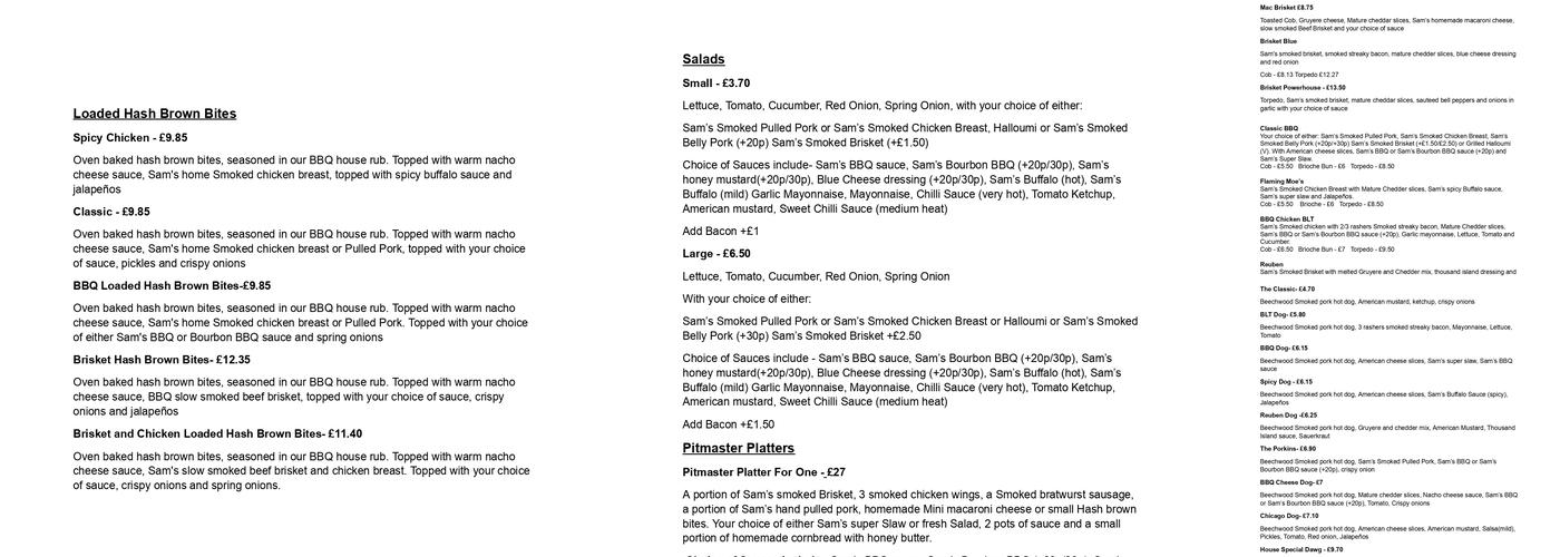 Sam's BBQ Menu
