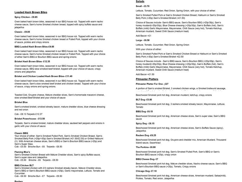Sam's BBQ Menu