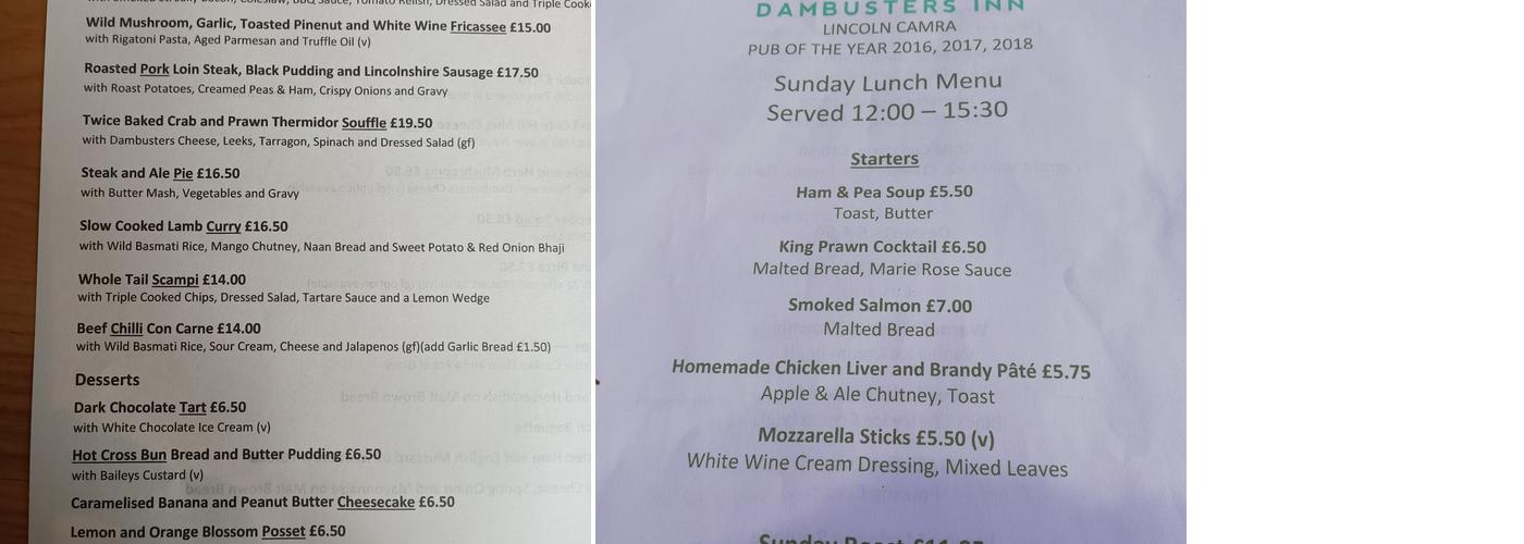 Dambusters Inn Menu