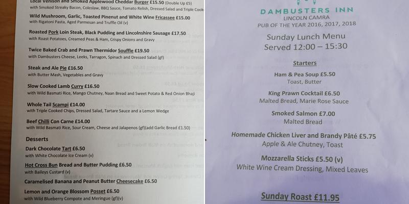 Dambusters Inn Menu