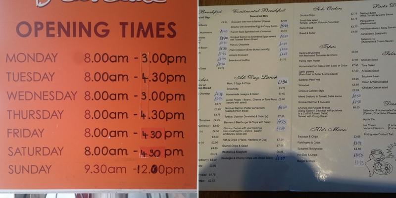 Roy’s Benvenuti Cafe West Wickham Menu