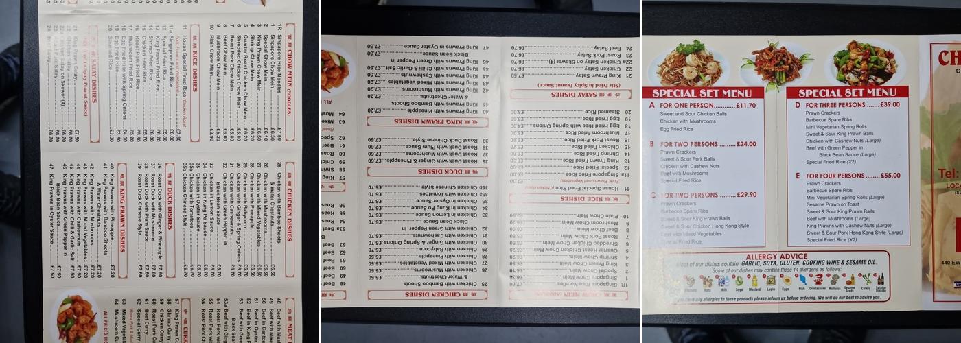 Chois Wok Menu