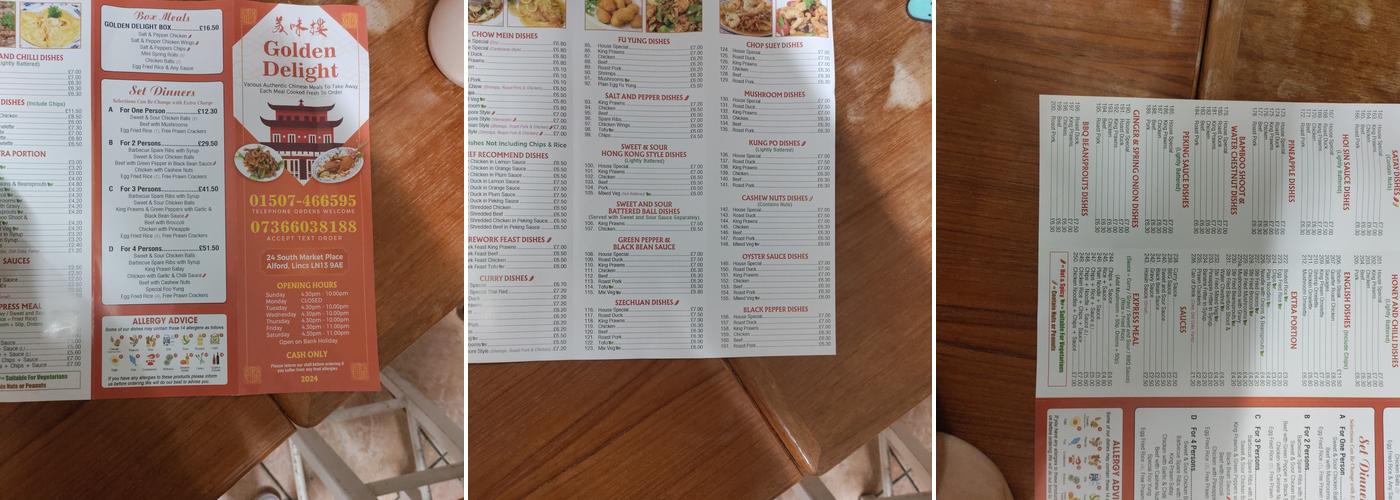New Golden Delight Takeaway Menu