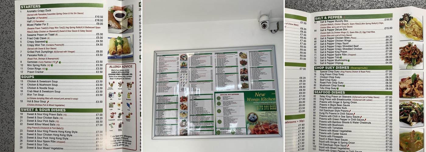 New Wongs Kitchen Menu