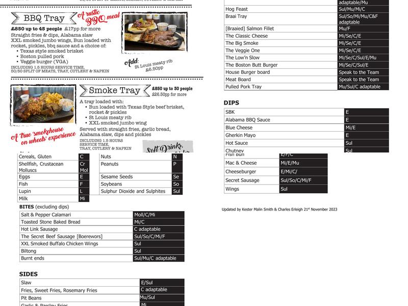 Smoke BBQ Kitchen Menu