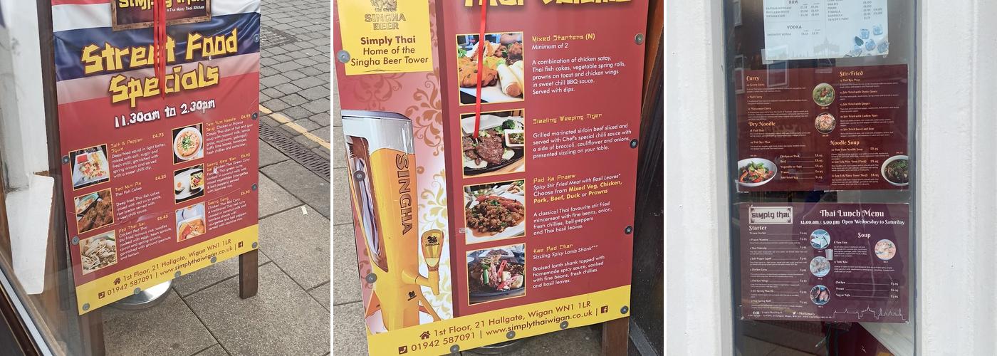 Simply Thai Wigan Menu