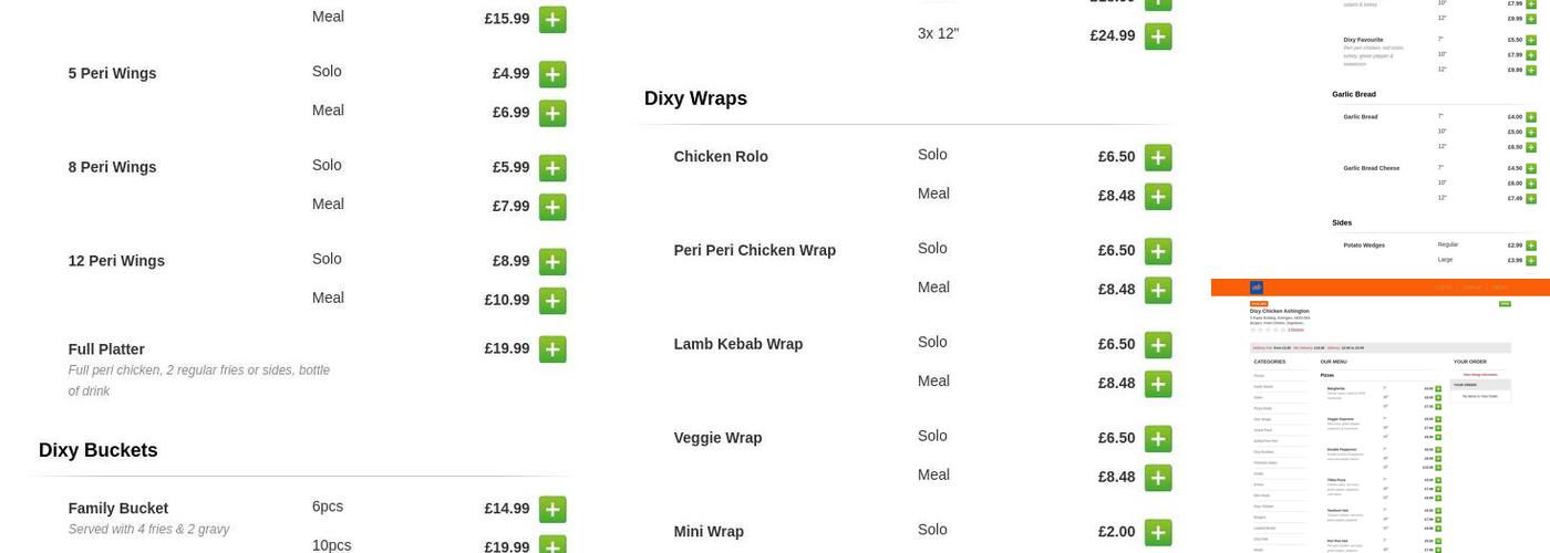 Dixy Chicken Ashington Menu