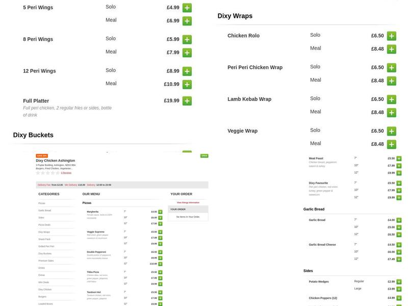 Dixy Chicken Ashington Menu