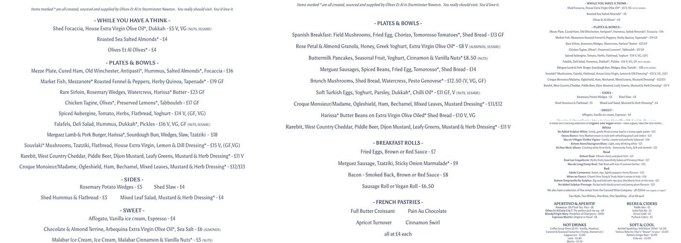 Olives Et Al in The Potting Shed Menu