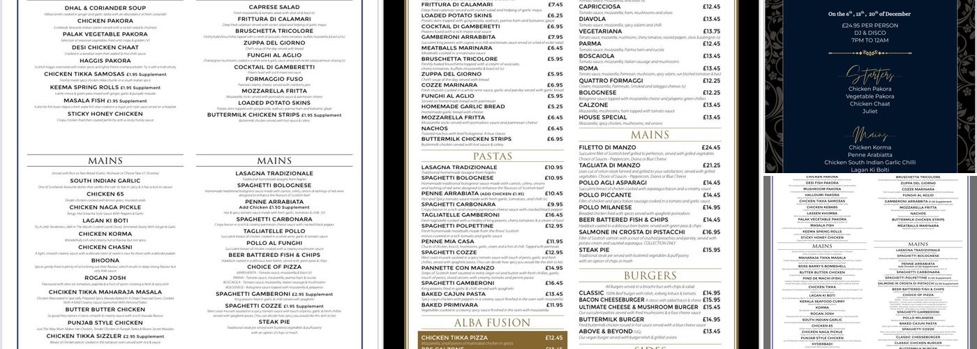 Alba the Restaurant and Claremont Hotel Menu