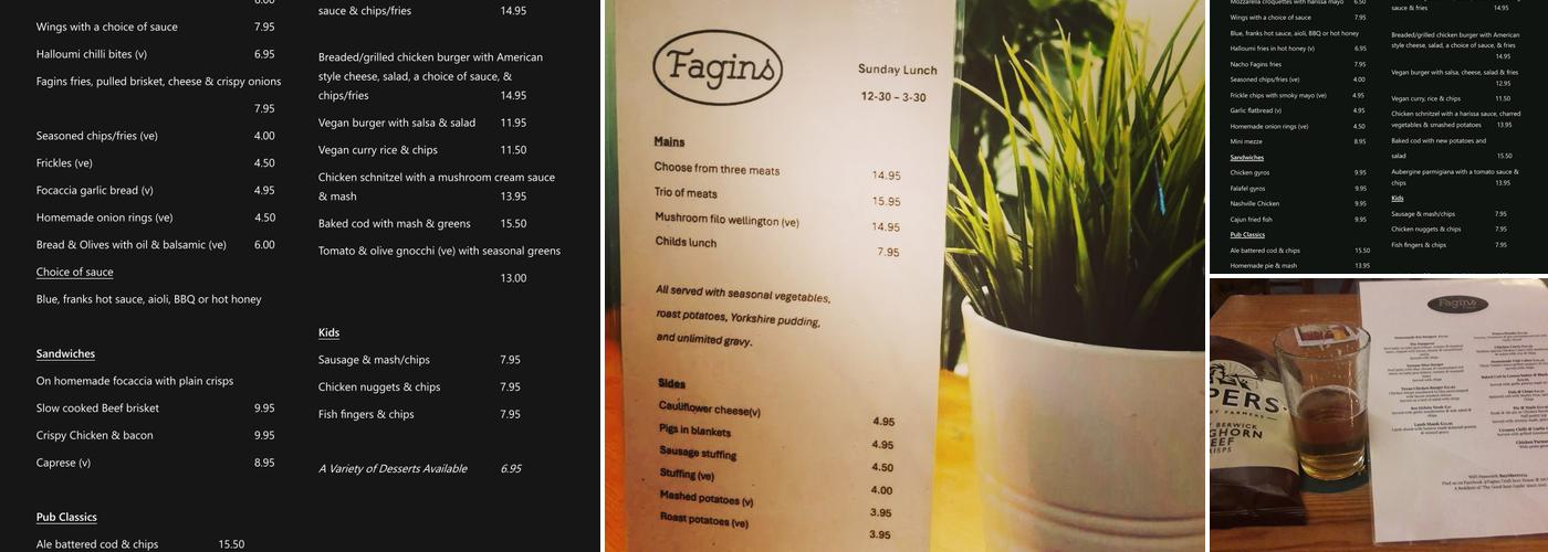 Fagins Taffswell Menu