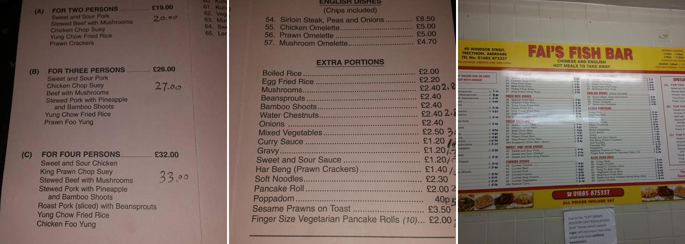 Fai's Chinese Menu