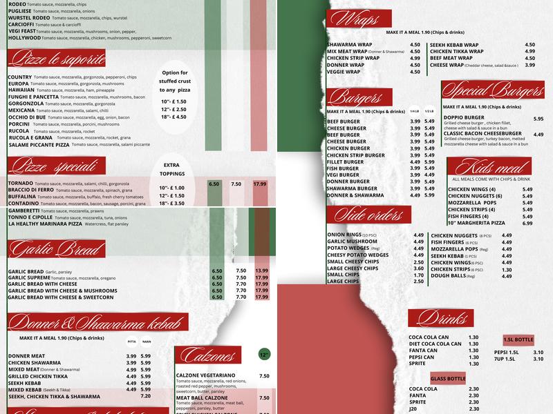 The Village Pizzeria Accrington Menu