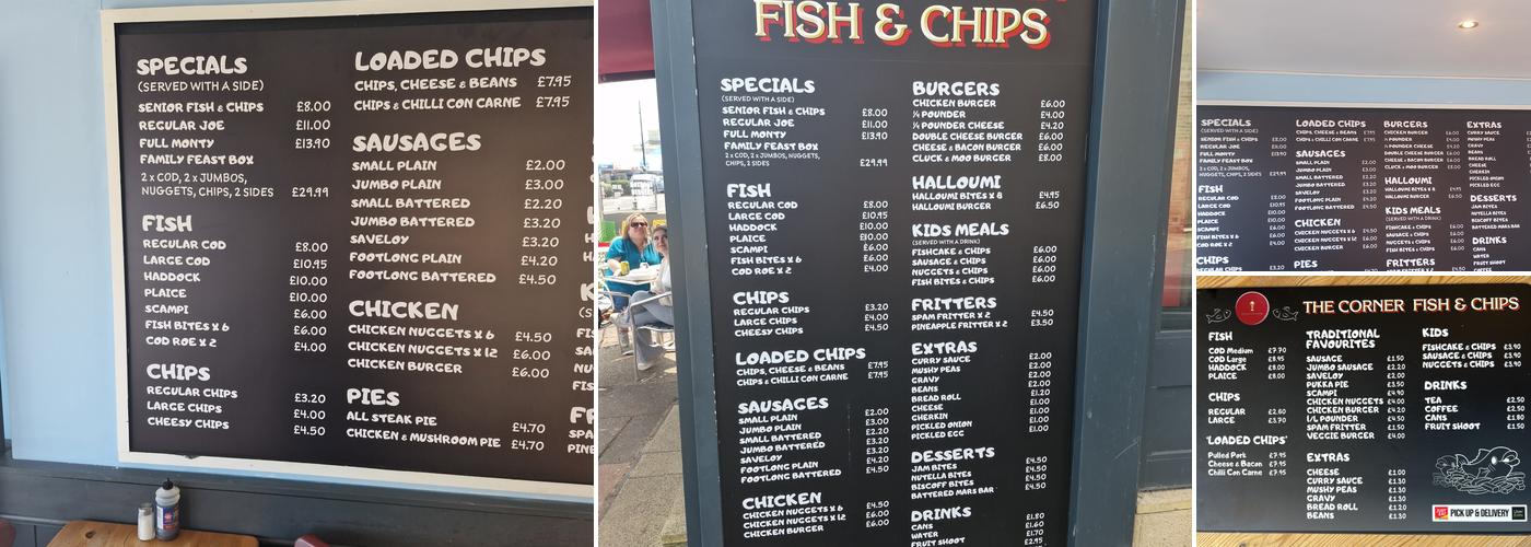 The Corner fish and chips Menu