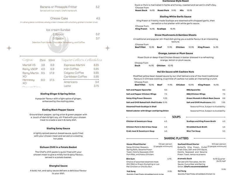 Bauhinia Restaurant Menu