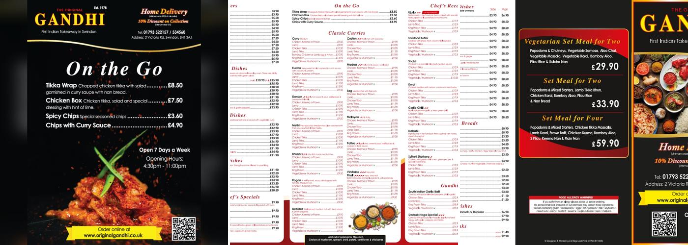 The Original Gandhi (Swindon) Menu