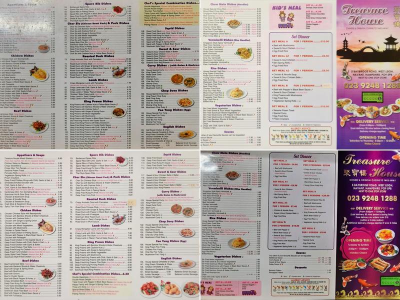 Treasure House Menu