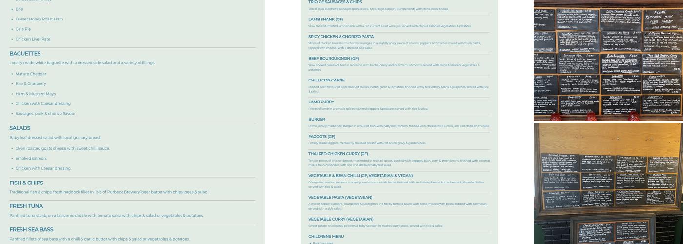 Bankes Arms Inn Studland Menu