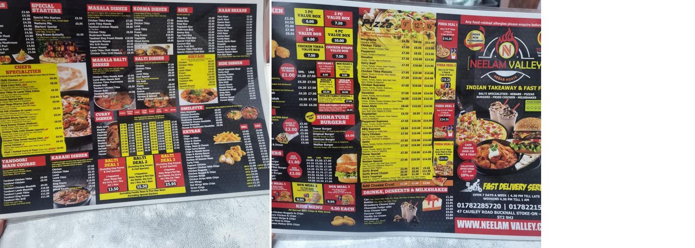 Neelam valley Kebab house Menu