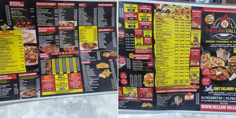 Neelam valley Kebab house Menu