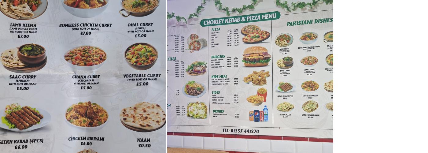 Chorley Kebab & Pizza Menu